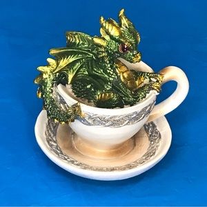 Cute Green Dragon Sitting in Cup Statue 4.5 X 4” Teacup, Dragons Fantasy.